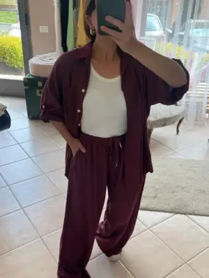Pantalone Bordeaux in Misto Lino con Elastico