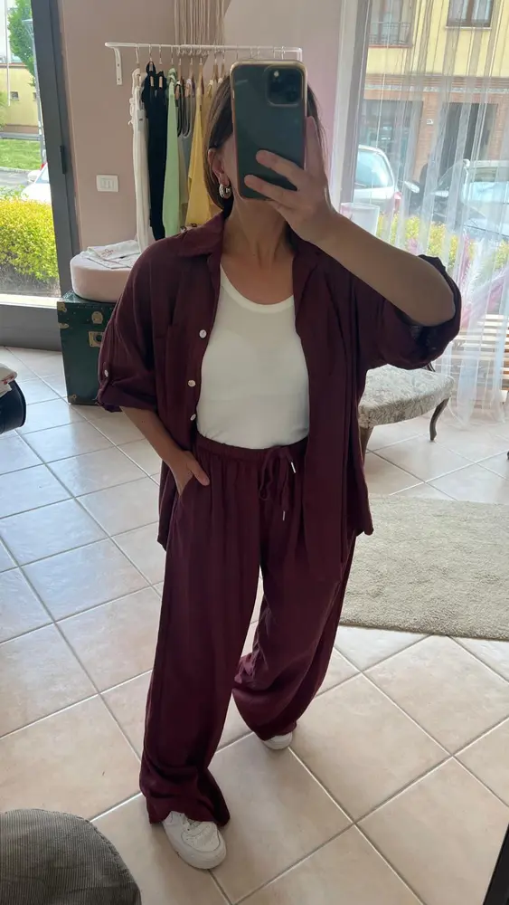 Pantalone Bordeaux in Misto Lino con Elastico