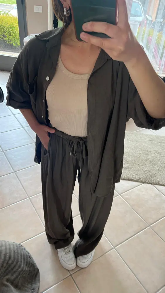 Pantalone Marrone in Misto Lino con Elastico